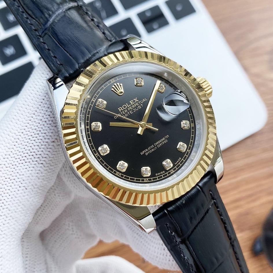 CLASSIC 41MM STAINLESS STEEL DIAMOND NUMERAL LEATHER STRAP WATCH