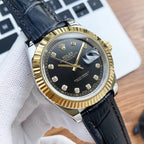 CLASSIC 41MM STAINLESS STEEL DIAMOND NUMERAL LEATHER STRAP WATCH