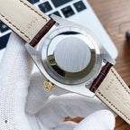 CLASSIC 41MM STAINLESS STEEL DIAMOND NUMERAL LEATHER STRAP WATCH