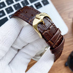 CLASSIC 41MM STAINLESS STEEL DIAMOND NUMERAL LEATHER STRAP WATCH