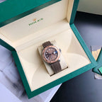 CLASSIC ROSE GOLD-TONE CASE BROWN DIAL RUBBER STRAP WATCH