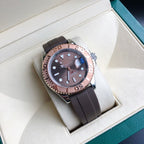 CLASSIC ROSE GOLD-TONE CASE BROWN DIAL RUBBER STRAP WATCH