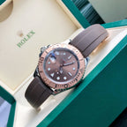 CLASSIC ROSE GOLD-TONE CASE BROWN DIAL RUBBER STRAP WATCH