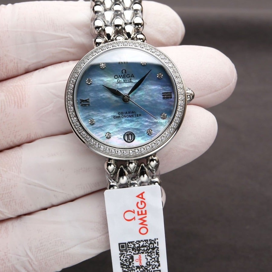 VARELLO CLASSIC PRESTIGE 32MM STEEL DIAMOND BEZEL BLUE MOP DIAL