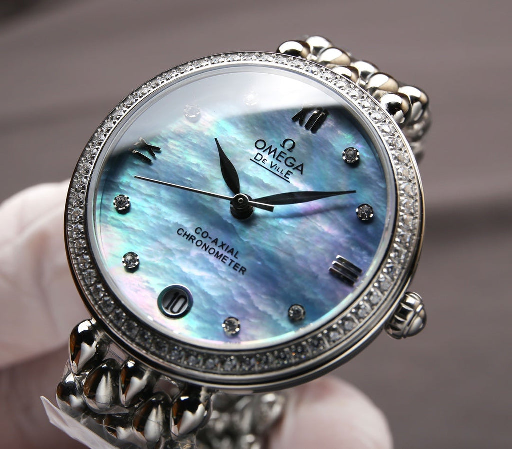 VARELLO CLASSIC PRESTIGE 32MM STEEL DIAMOND BEZEL BLUE MOP DIAL
