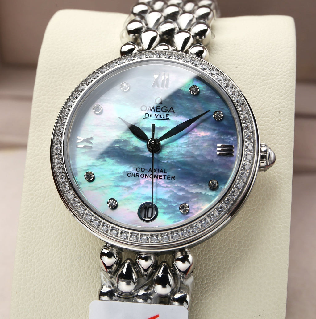 VARELLO CLASSIC PRESTIGE 32MM STEEL DIAMOND BEZEL BLUE MOP DIAL