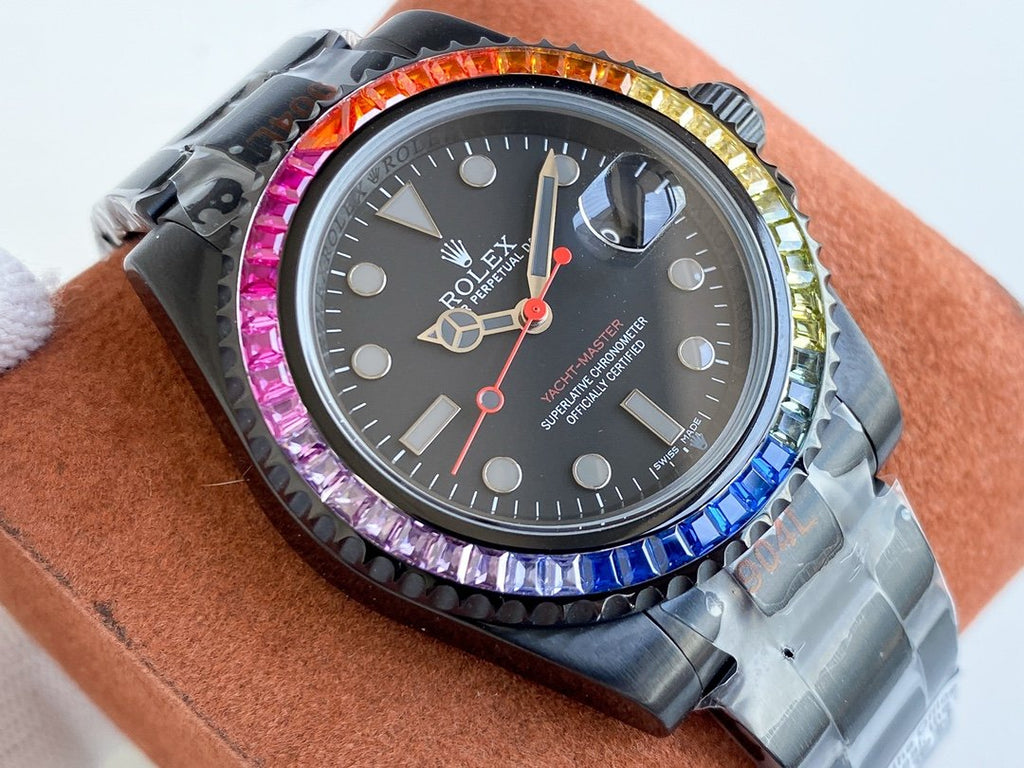 CLASSIC 40MM CUSTOM ALL-BLACK RAINBOW-STYLE DIVE WATCH