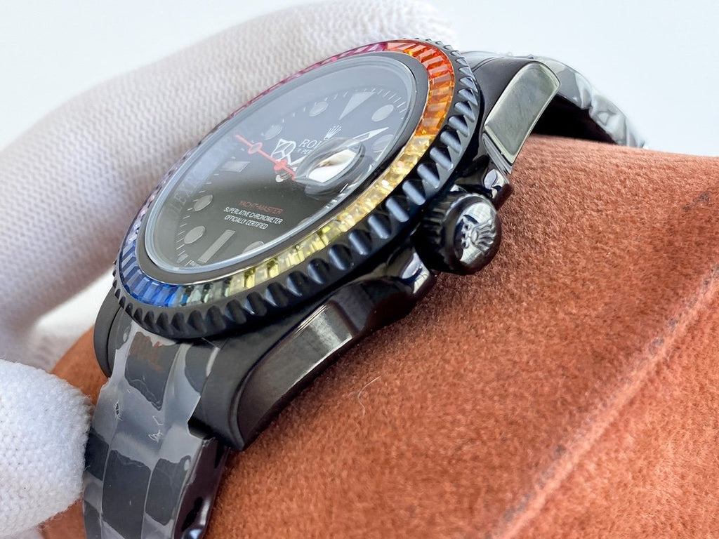 CLASSIC 40MM CUSTOM ALL-BLACK RAINBOW-STYLE DIVE WATCH