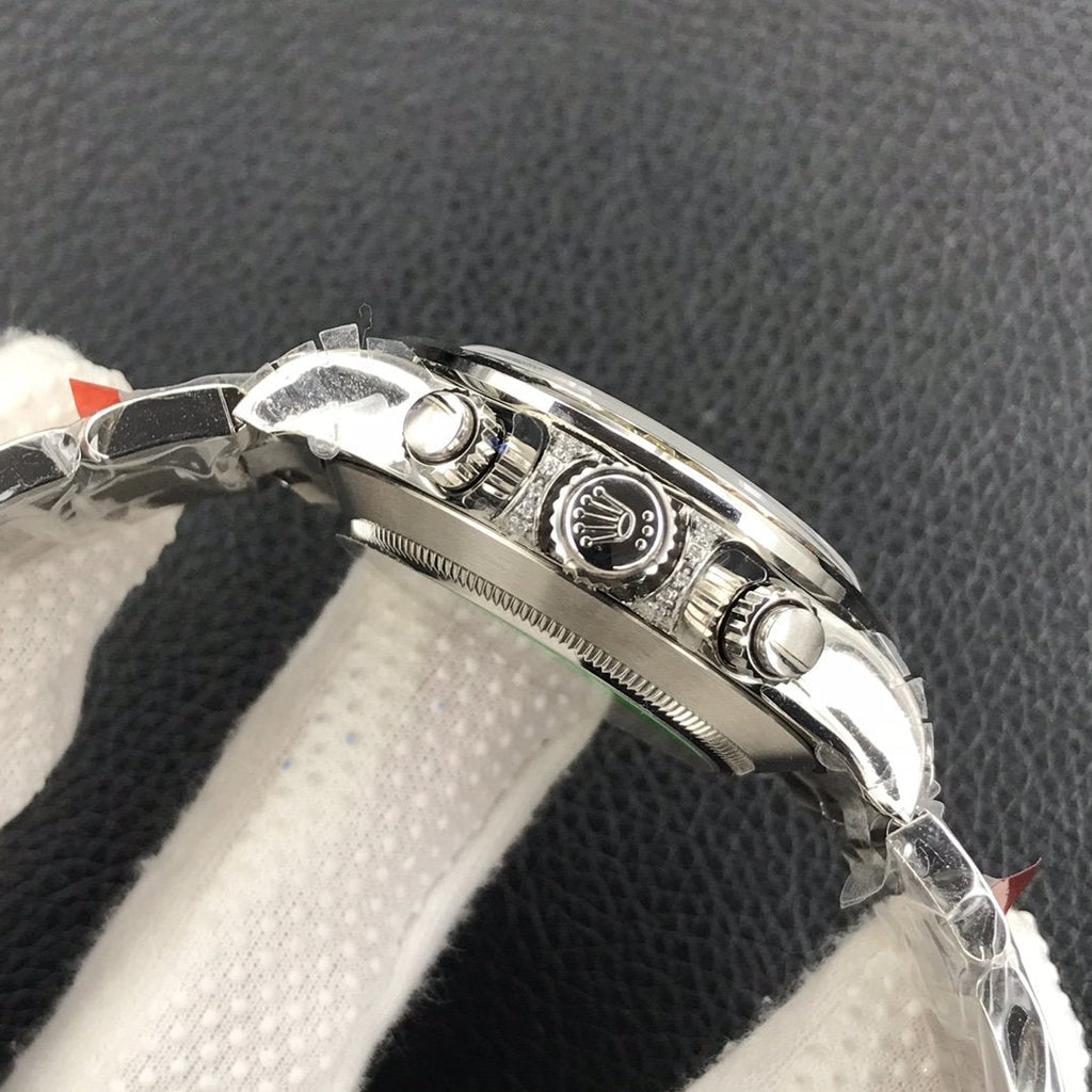 CLASSIC WHITE GOLD-TONE CUSTOM RAINBOW-STYLE CHRONOGRAPH WATCH