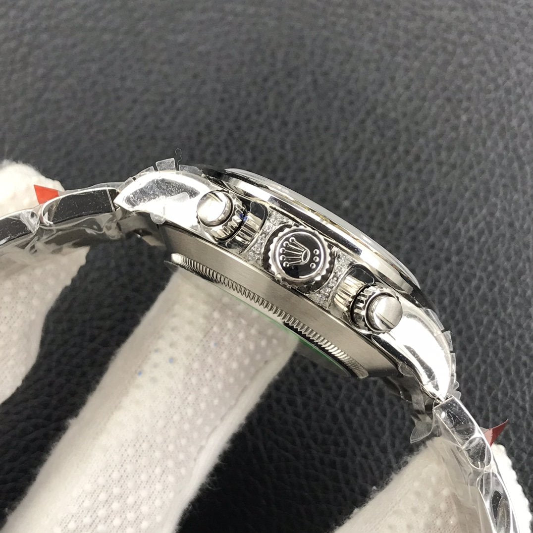 CLASSIC WHITE GOLD-TONE CUSTOM RAINBOW-STYLE CHRONOGRAPH WATCH