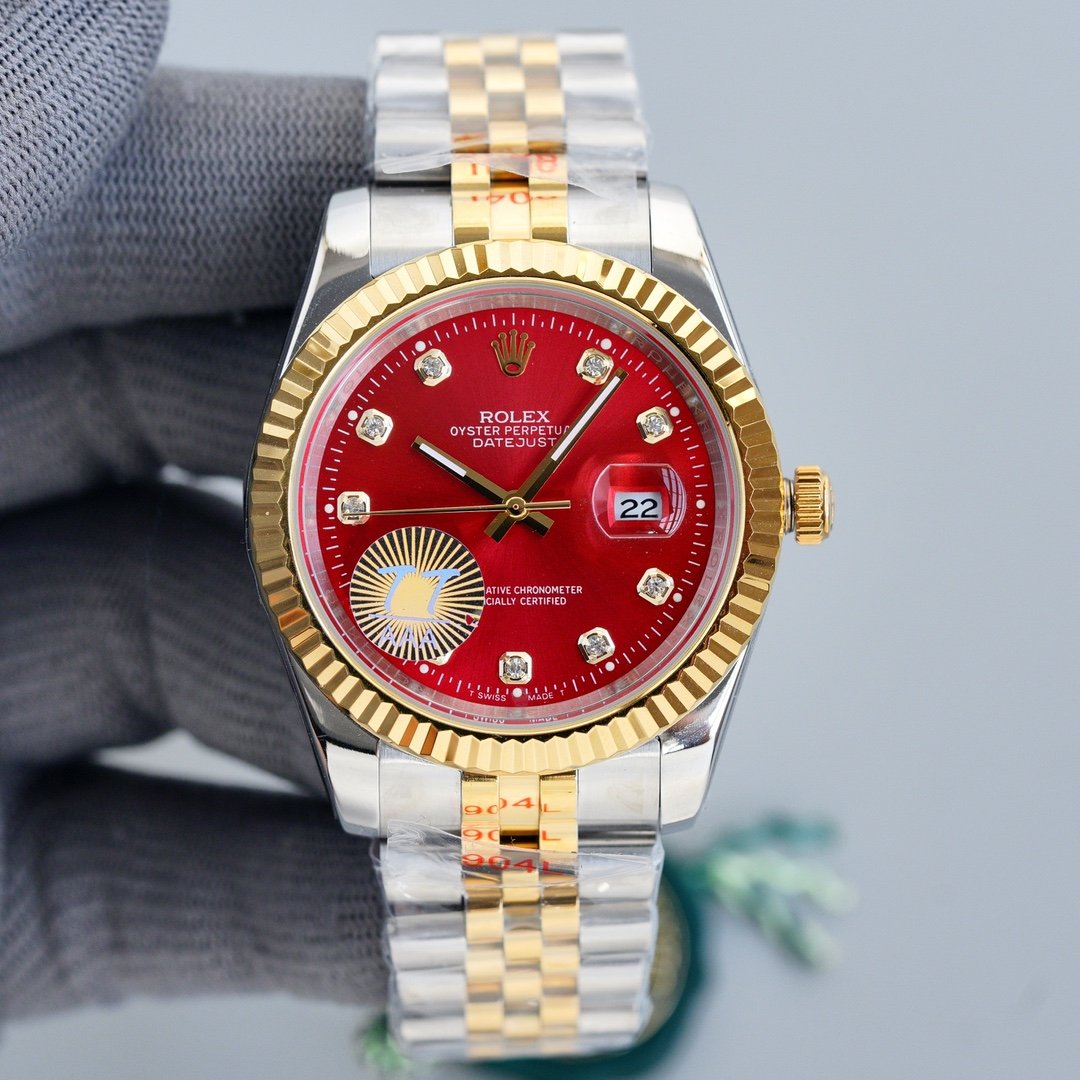CLASSIC 41MM TWO-TONE RED DIAL STEEL BRACELET WATCH