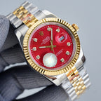 CLASSIC 41MM TWO-TONE RED DIAL STEEL BRACELET WATCH
