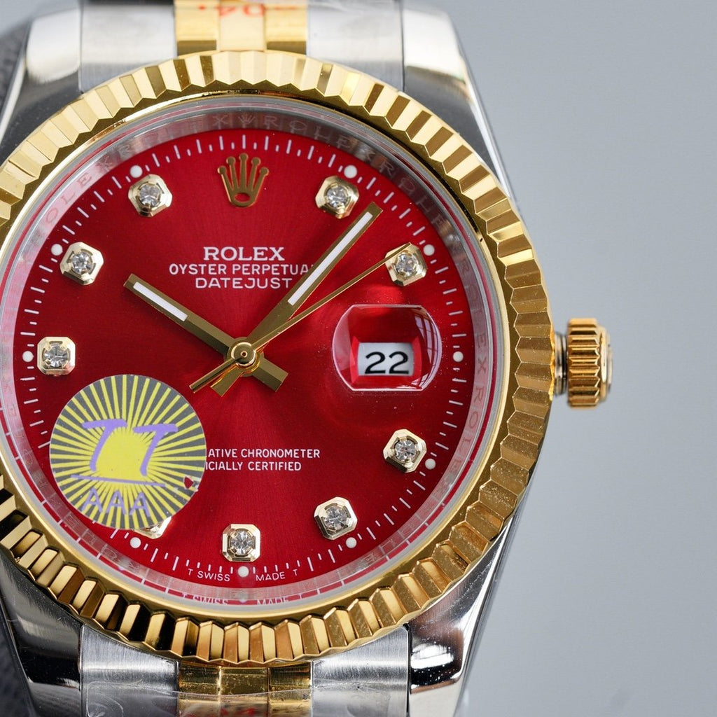 CLASSIC 41MM TWO-TONE RED DIAL STEEL BRACELET WATCH