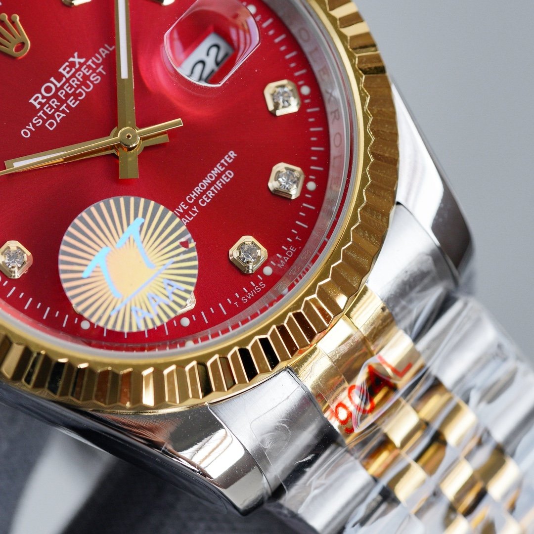CLASSIC 41MM TWO-TONE RED DIAL STEEL BRACELET WATCH