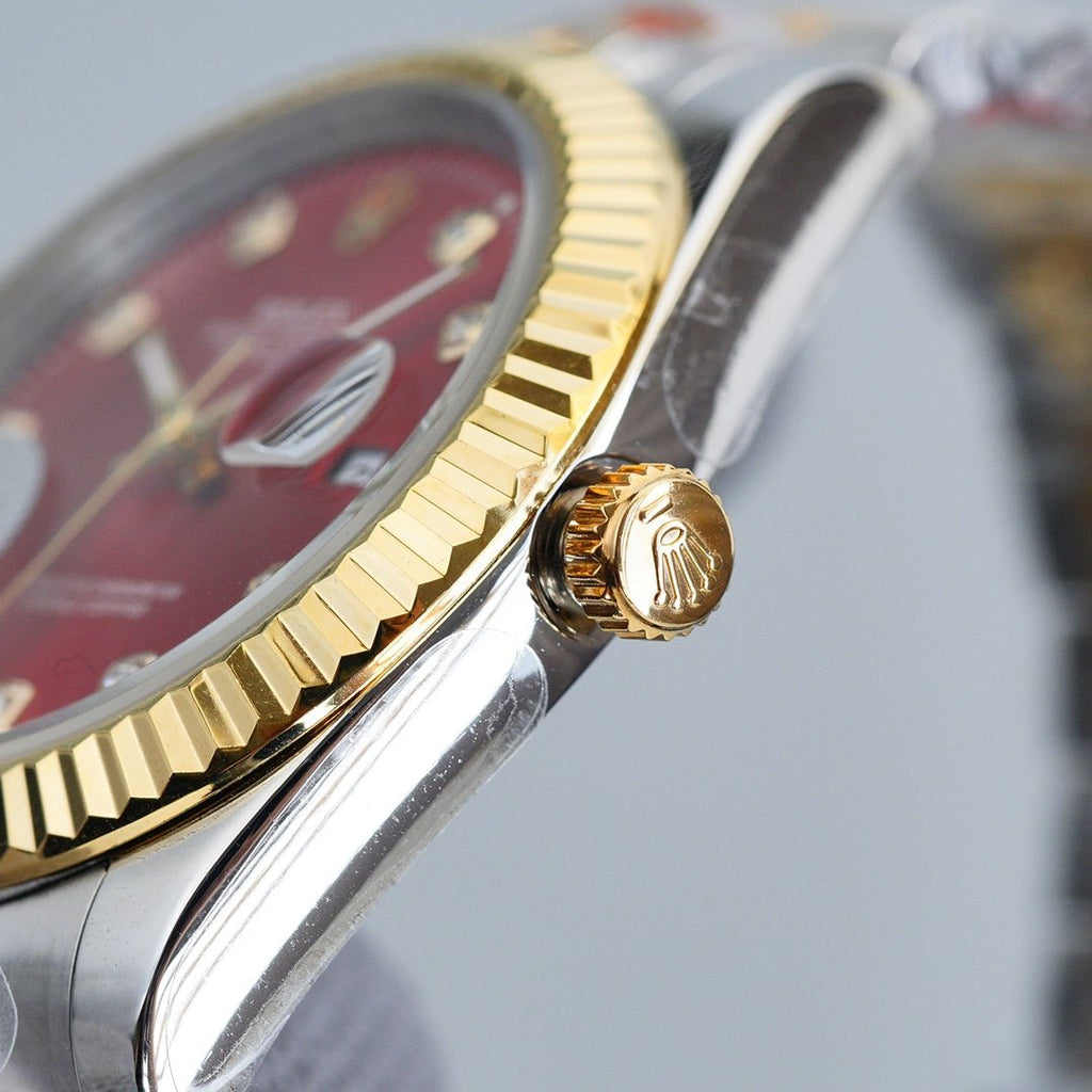 CLASSIC 41MM TWO-TONE RED DIAL STEEL BRACELET WATCH