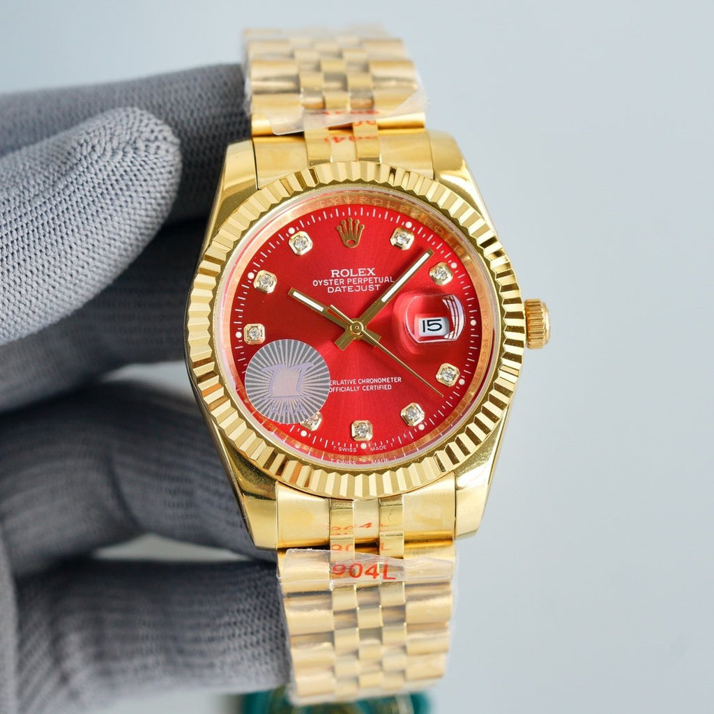 CLASSIC 41MM GOLD-TONE CASE RED DIAL STEEL BRACELET WATCH