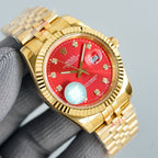 CLASSIC 41MM GOLD-TONE CASE RED DIAL STEEL BRACELET WATCH