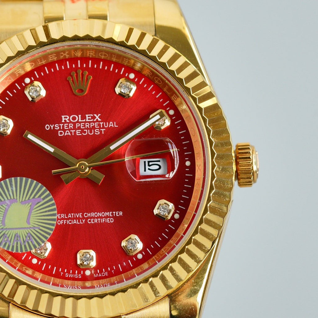 CLASSIC 41MM GOLD-TONE CASE RED DIAL STEEL BRACELET WATCH