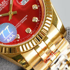 CLASSIC 41MM GOLD-TONE CASE RED DIAL STEEL BRACELET WATCH