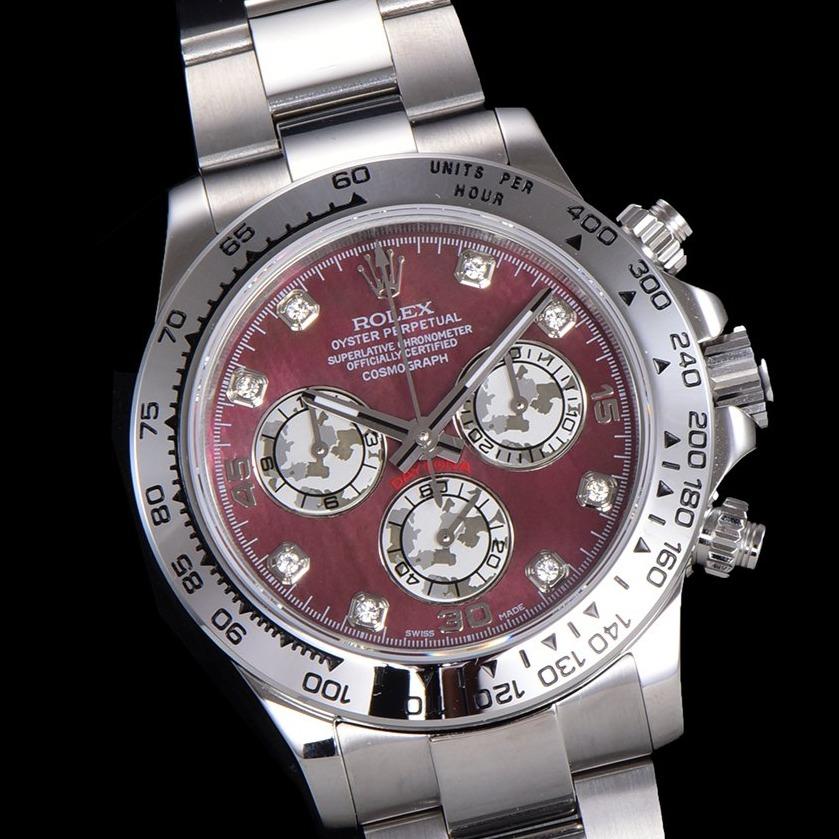 CLASSIC CUSTOM STAINLESS STEEL RED PEARL DIAL WATCH