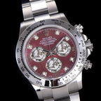 CLASSIC CUSTOM STAINLESS STEEL RED PEARL DIAL WATCH