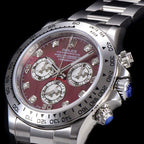 CLASSIC CUSTOM STAINLESS STEEL RED PEARL DIAL WATCH