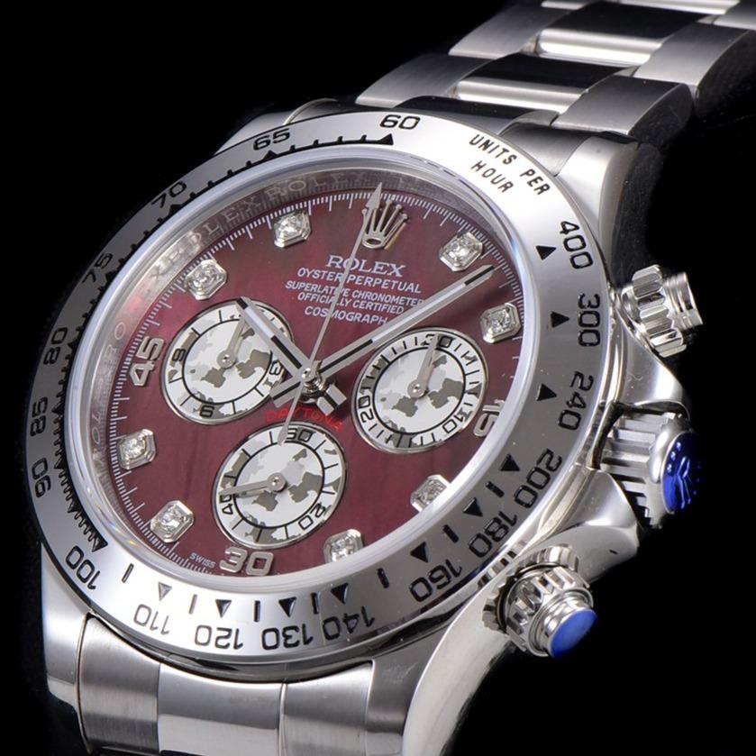 CLASSIC CUSTOM STAINLESS STEEL RED PEARL DIAL WATCH