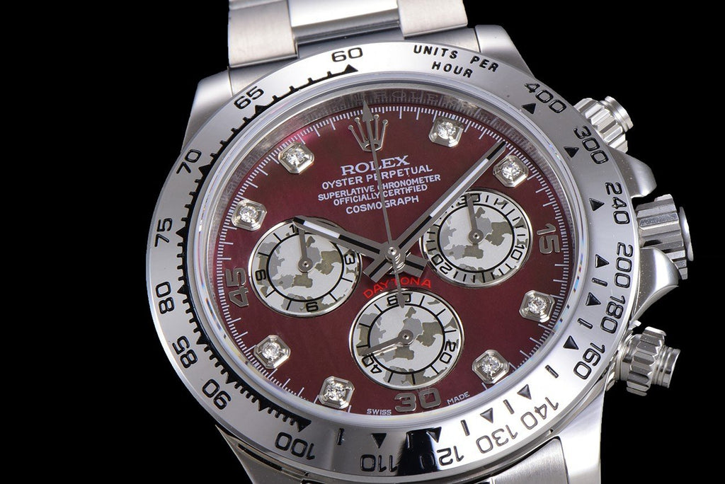 CLASSIC CUSTOM STAINLESS STEEL RED PEARL DIAL WATCH