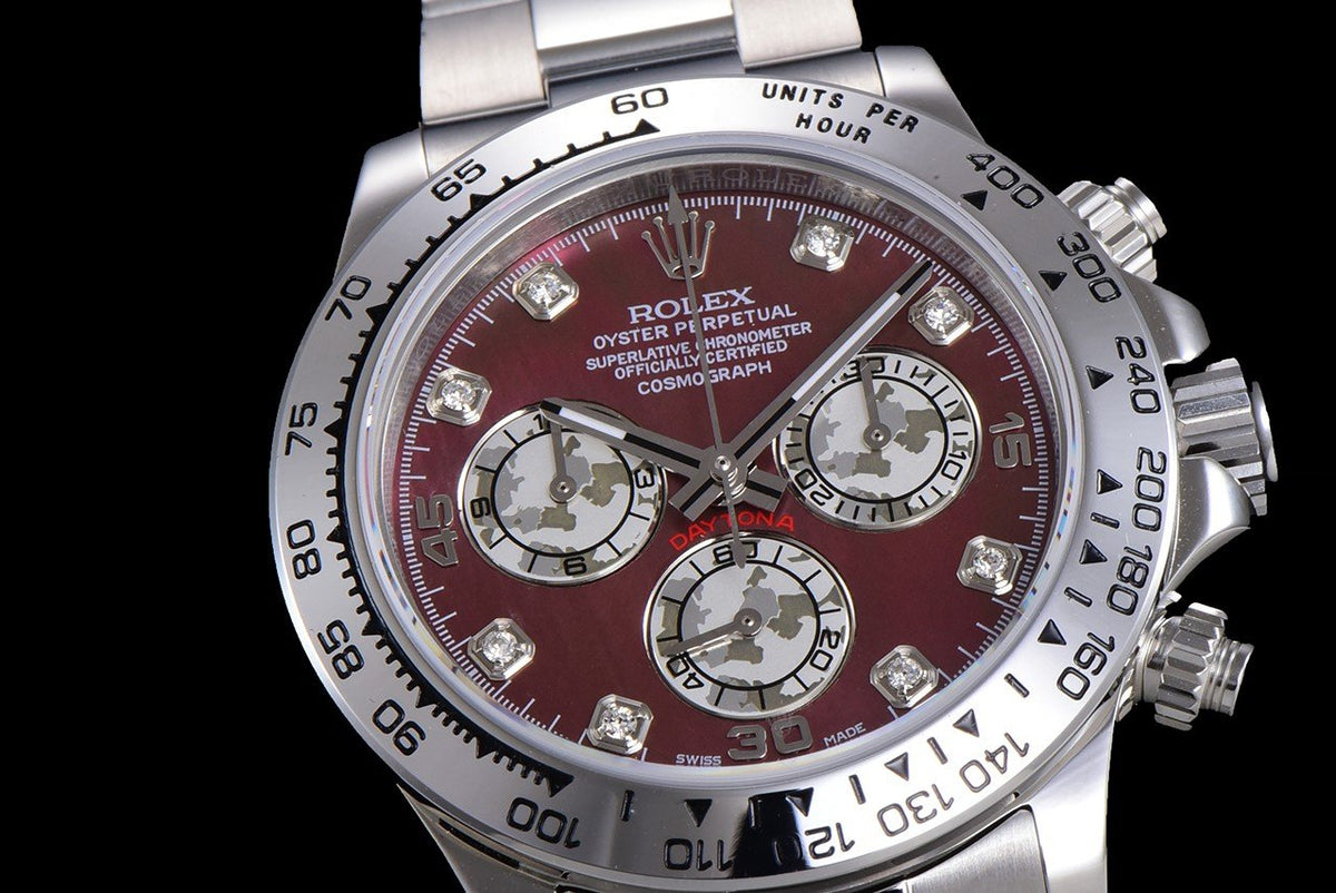 CLASSIC CUSTOM STAINLESS STEEL RED PEARL DIAL WATCH