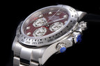 CLASSIC CUSTOM STAINLESS STEEL RED PEARL DIAL WATCH
