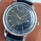VARELLO Elegant Men's 40mm Silver Dial Leather Strap Manual-Winding Watch