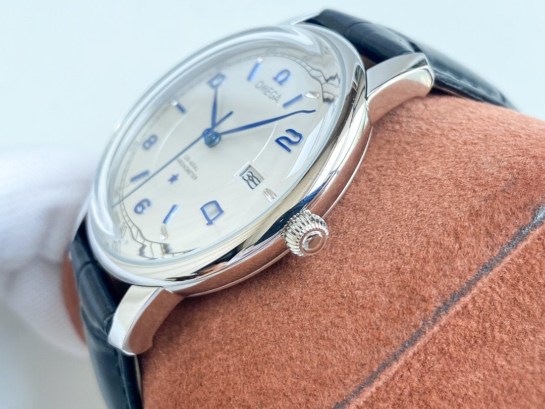VARELLO Elegant Men's 40mm Silver Dial Leather Strap Manual-Winding Watch