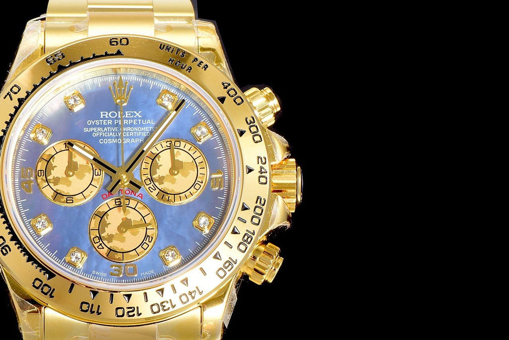 CLASSIC CUSTOM GOLD-TONE CASE BLUE MOP DIAL CHRONOGRAPH WATCH