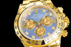 CLASSIC CUSTOM GOLD-TONE CASE BLUE MOP DIAL CHRONOGRAPH WATCH