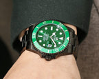 CLASSIC 40MM CUSTOM ALL-BLACK GREEN BEZEL DIVE WATCH