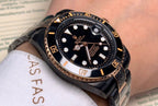 CLASSIC 40MM CUSTOM GOLD-TONE CASE BLACK DIAL HAND-ENGRAVED WATCH