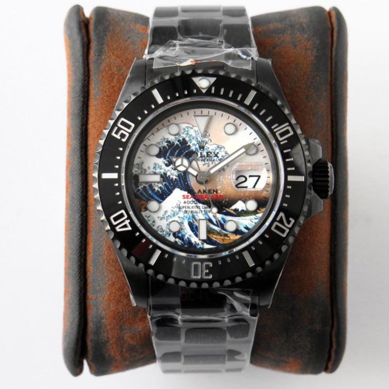 CLASSIC 44MM BLACK CUSTOM WAVE-PATTERN DIAL DIVE WATCH
