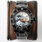 CLASSIC 44MM BLACK CUSTOM WAVE-PATTERN DIAL DIVE WATCH