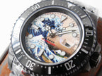 CLASSIC 44MM BLACK CUSTOM WAVE-PATTERN DIAL DIVE WATCH