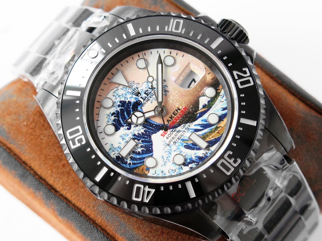 CLASSIC 44MM BLACK CUSTOM WAVE-PATTERN DIAL DIVE WATCH