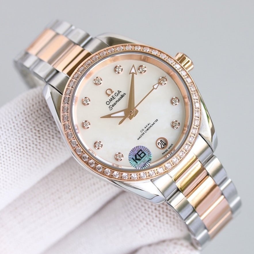 VARELLO CLASSIC  34MM ROSE GOLD STEEL DIAMOND BEZEL
