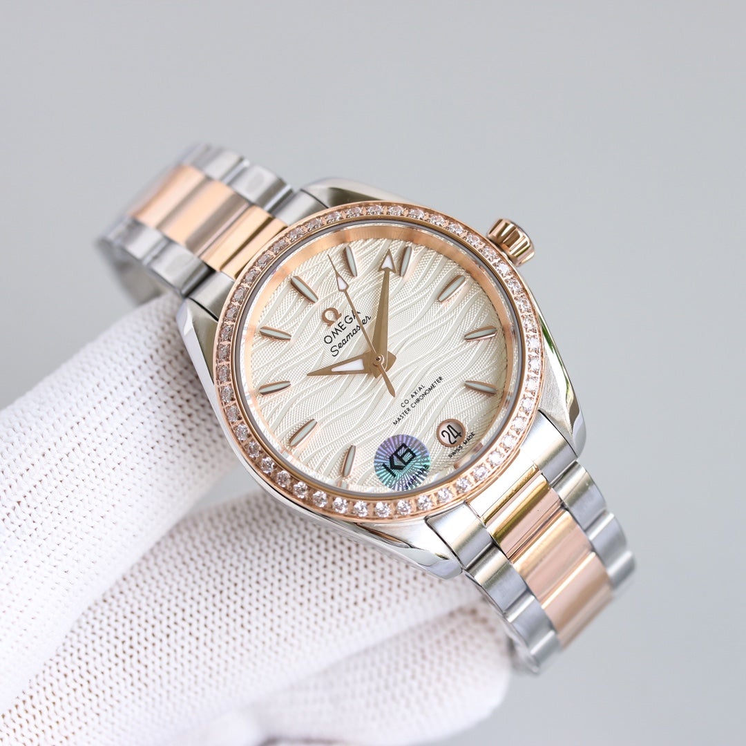 VARELLO CLASSIC  34MM ROSE GOLD STEEL DIAMOND BEZEL