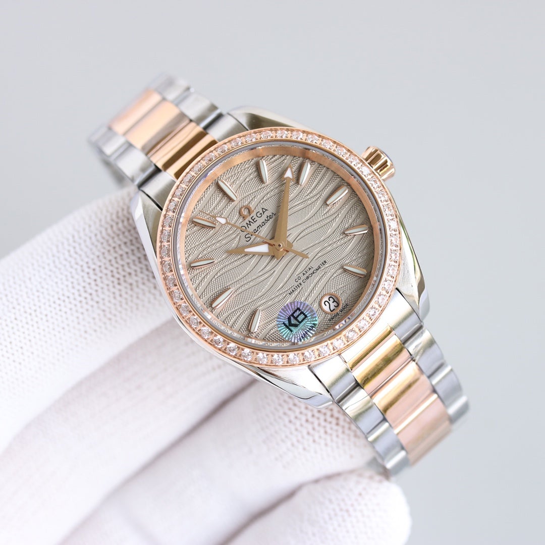 VARELLO CLASSIC  34MM ROSE GOLD STEEL DIAMOND BEZEL