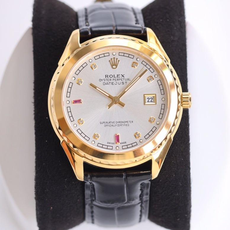 CLASSIC 40MM SMOOTH BEZEL GOLD-TONE CASE BLACK LEATHER STRAP WATCH