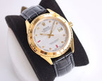CLASSIC 40MM SMOOTH BEZEL GOLD-TONE CASE BLACK LEATHER STRAP WATCH