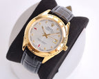 CLASSIC 40MM SMOOTH BEZEL GOLD-TONE CASE BLACK LEATHER STRAP WATCH