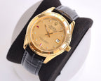 CLASSIC 40MM SMOOTH BEZEL GOLD-TONE CASE BLACK LEATHER STRAP WATCH