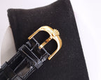 CLASSIC 40MM SMOOTH BEZEL GOLD-TONE CASE BLACK LEATHER STRAP WATCH