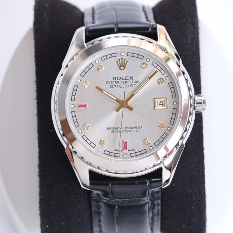 CLASSIC 40MM SMOOTH BEZEL STEEL CASE BLACK LEATHER STRAP WATCH