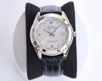 CLASSIC 40MM SMOOTH BEZEL STEEL CASE BLACK LEATHER STRAP WATCH